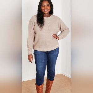 Zenana Autumn Is Calling Waffle Knit Sweater Ash Mocha